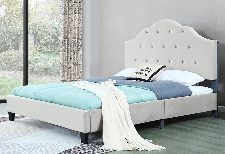 Willsoon Furniture 1437-3easy Assembly Wood Slats Queen Size Velvet Upholstered Platform Bed for Bedroom Furniture