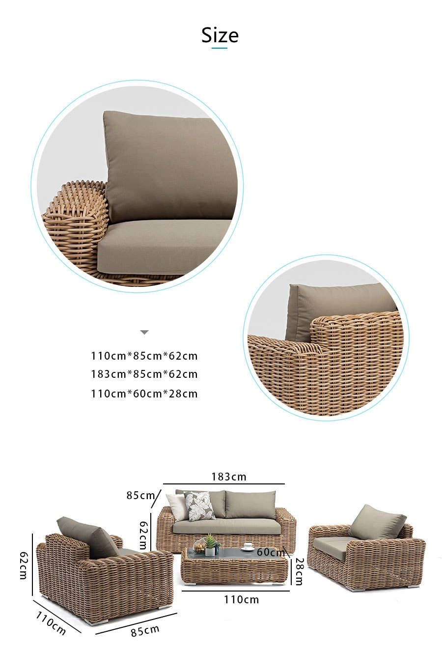 Modern Outdoor Furniture Rattan Sofa for Hotel Apartment Project