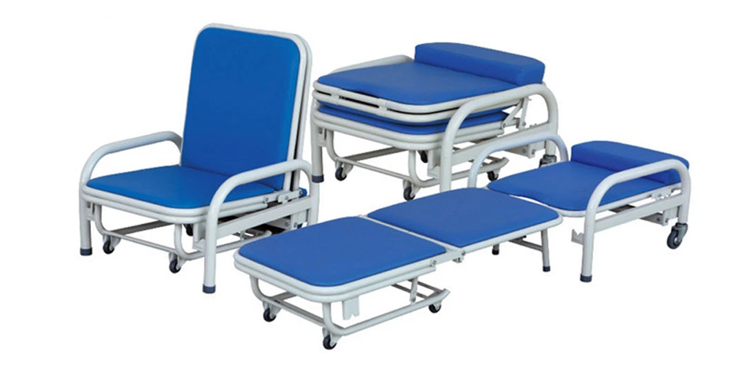 Wholesale Multi Functions Blue Metal Hospital Folding Recliner Sleeping Chair Foldable Bed for Patients Nursing Centers