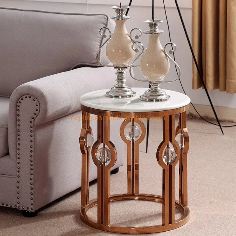 Modern Simple Gold-Plated Stainless Steel Marble Side Table Round Corner Table Coffee Table Tea Table