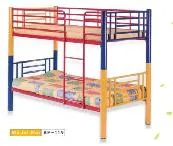 Double Bed Frame Bunk Bed with Staircase and Full Length Guardrail Red Yellow Blue Metal
