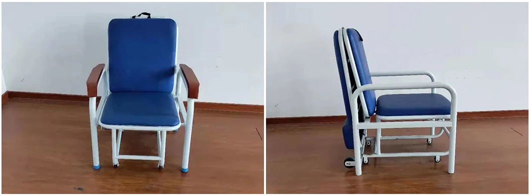 Wholesale Multi Functions Blue Metal Hospital Folding Recliner Sleeping Chair Foldable Bed for Patients Nursing Centers