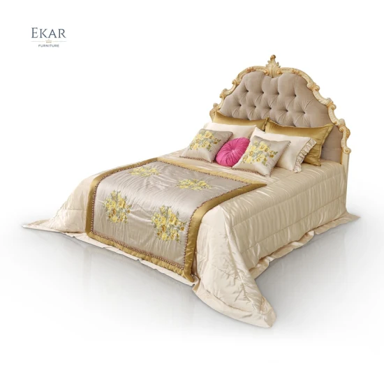 Роскошный антикварный комплект мебели для спальни, деревянная кровать размера «king-size», тканевое изголовье ручной работы, каркас кровати из цельного дерева.