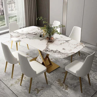 Роскошный кожаный обеденный стул для ресторана, мраморный прямоугольный стол, набор мебели для банкета и столовой
