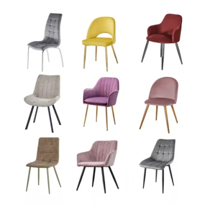 Дешевая скандинавская бархатная ткань, современный роскошный дизайн, мебель, обеденные стулья, мягкий обеденный стул с металлическими ножками в золоте