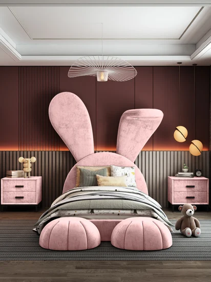 Nova розовый кролик дизайн мультфильм детская роскошная детская мебель для спальни тканевая мягкая кровать для девочек