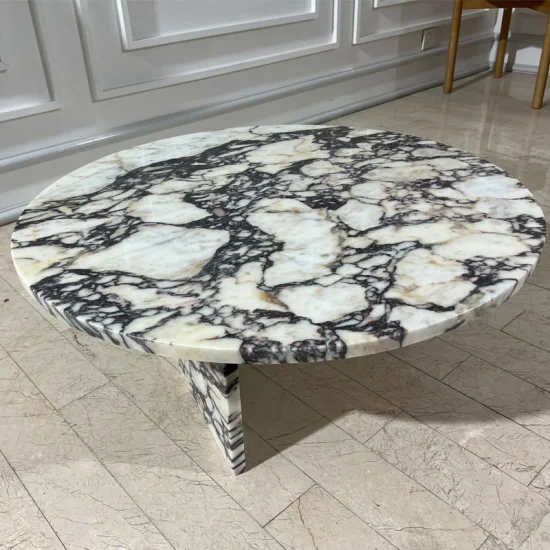 Мебель для гостиной из натурального камня, круглый приставной столик, журнальный столик из мрамора Calacatta Viola.