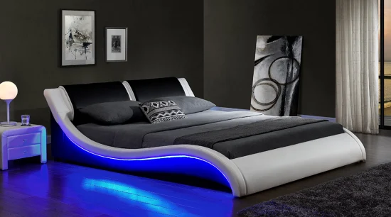Willsoon 1178-1 Современная кровать со светодиодной подсветкой, двуспальная кровать/кровать размера «king-size» с S-образными мягкими кроватями, мебель, легкая настройка