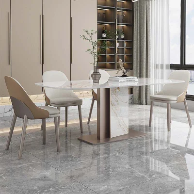 Прямоугольный обеденный стол из стали и камня простого дизайна для кухни ресторана со стульями
