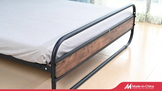 Реечные кровати с деревянным изголовьем, металлическим каркасом двуспальной кровати.